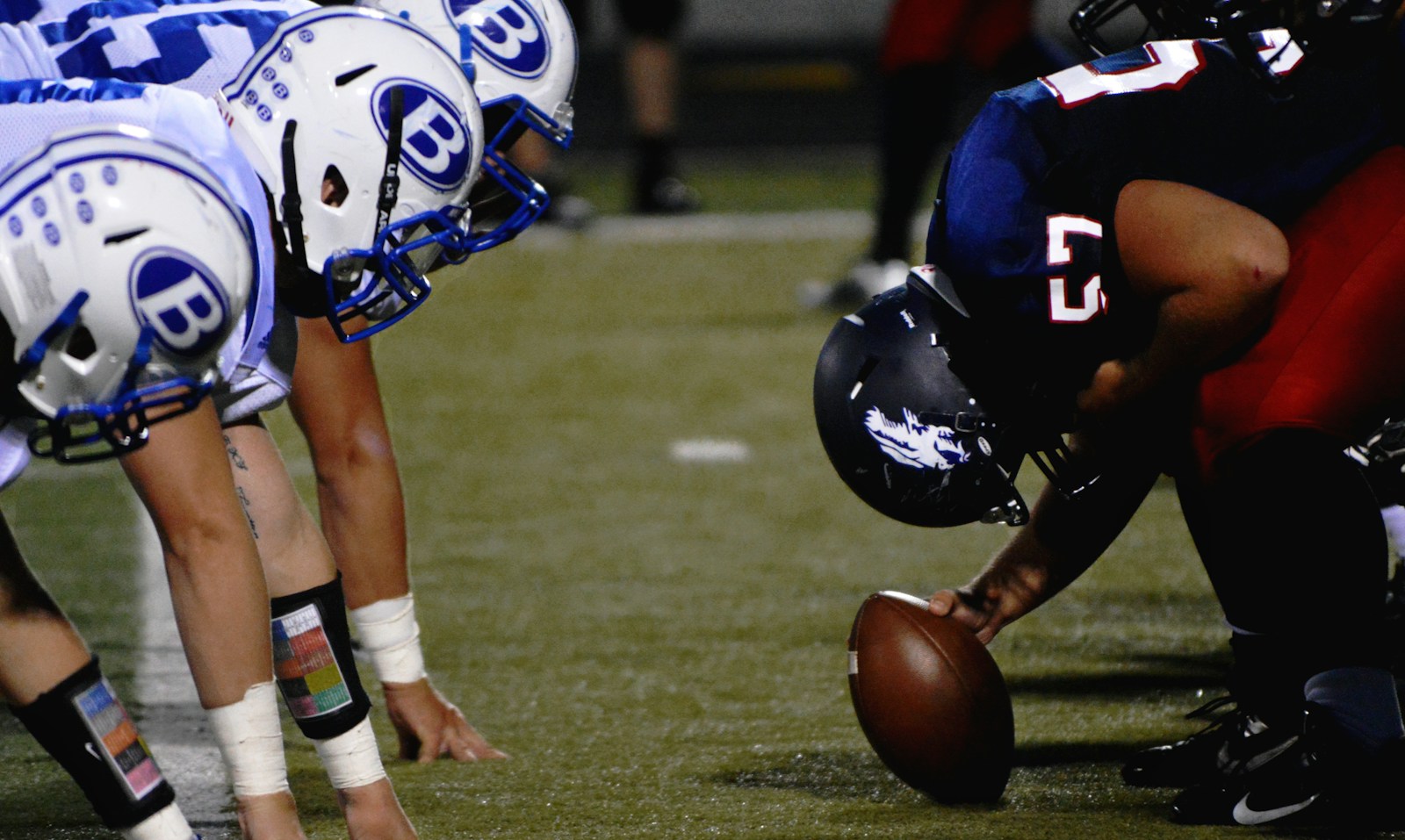 Football players on the field during a game